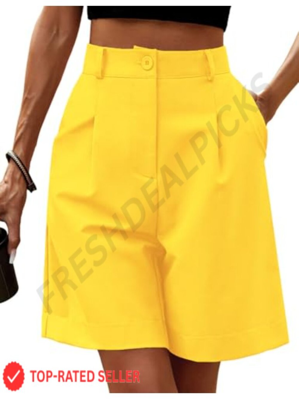 Women's Casual Bermuda Shorts Elastic High Waist Wide Leg Knee Length with